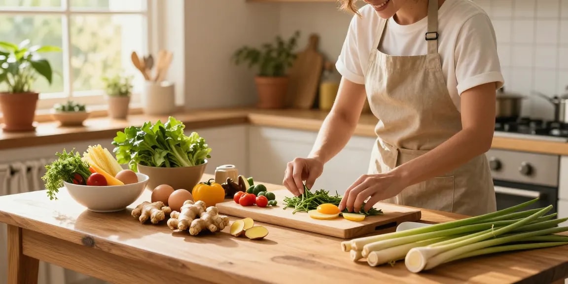 Explore delicious food recipes and nutritional benefits with สล็อต, showcasing fresh ingredients and cooking moments in a warm kitchen.