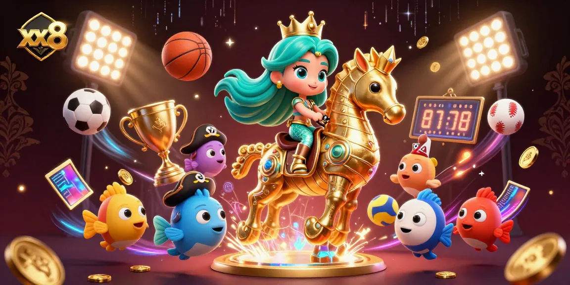 Experience thrilling gameplay at xx8 with our vibrant 3D mermaid and seahorse casino scene.
