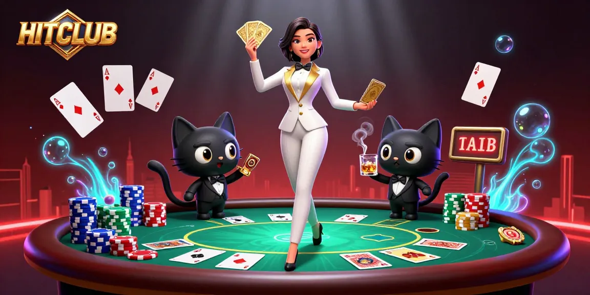 Experience HITCLUB's vibrant poker atmosphere with a glamorous dealer and lively card action.