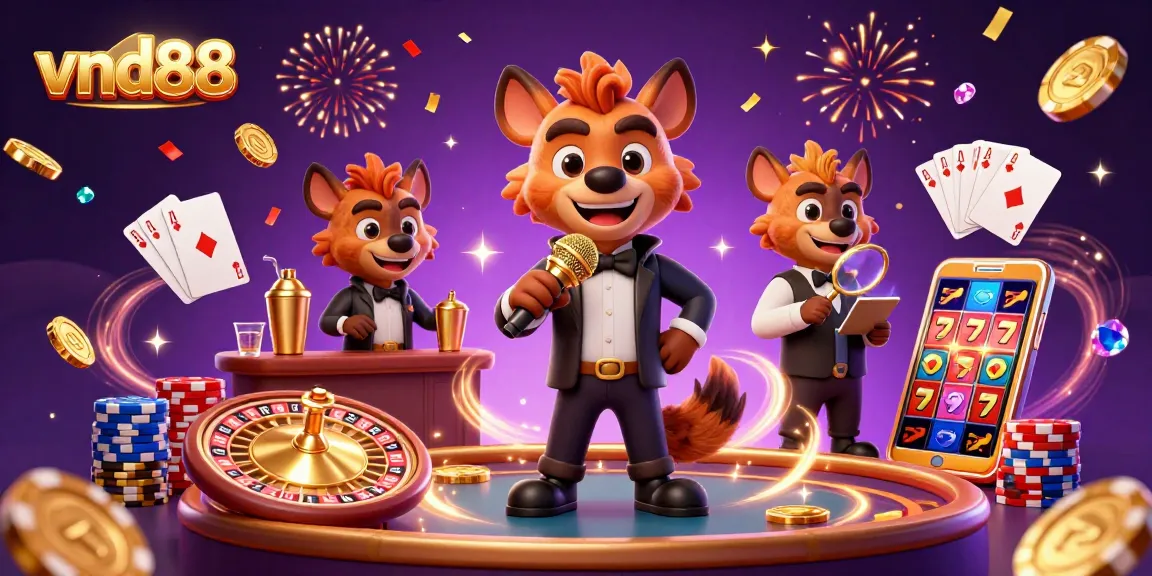 Join the excitement at vnd88 with lively hyenas in a gold casino scene mixing drinks and cracking jokes.