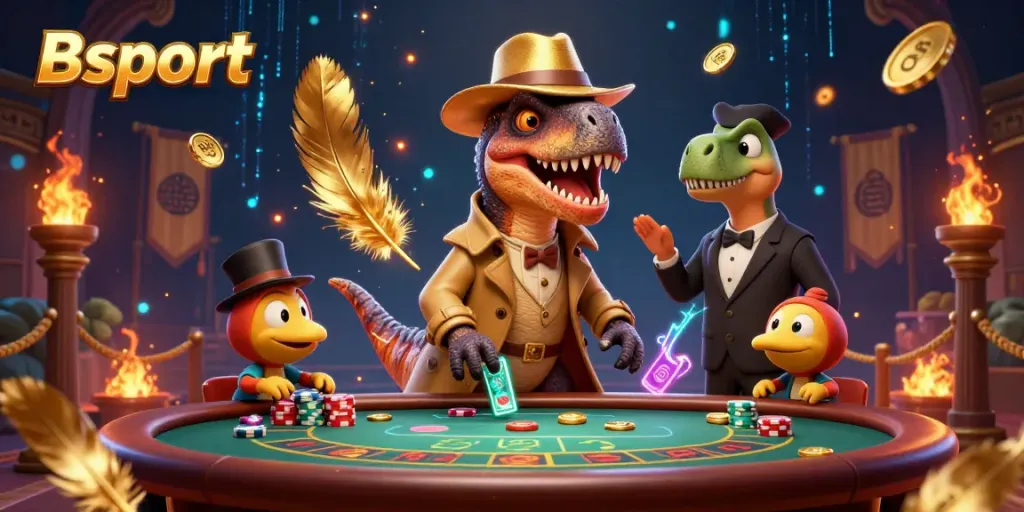Engage in thrilling gameplay at Bsport with a velociraptor card counter and dynamic casino atmosphere.