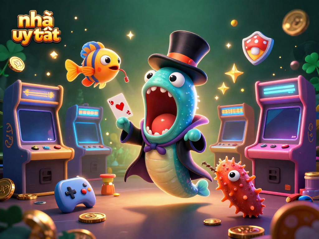 Engaging scene of a gulper eel performing magic tricks, showcasing nhà cái uy tín with casino elements.