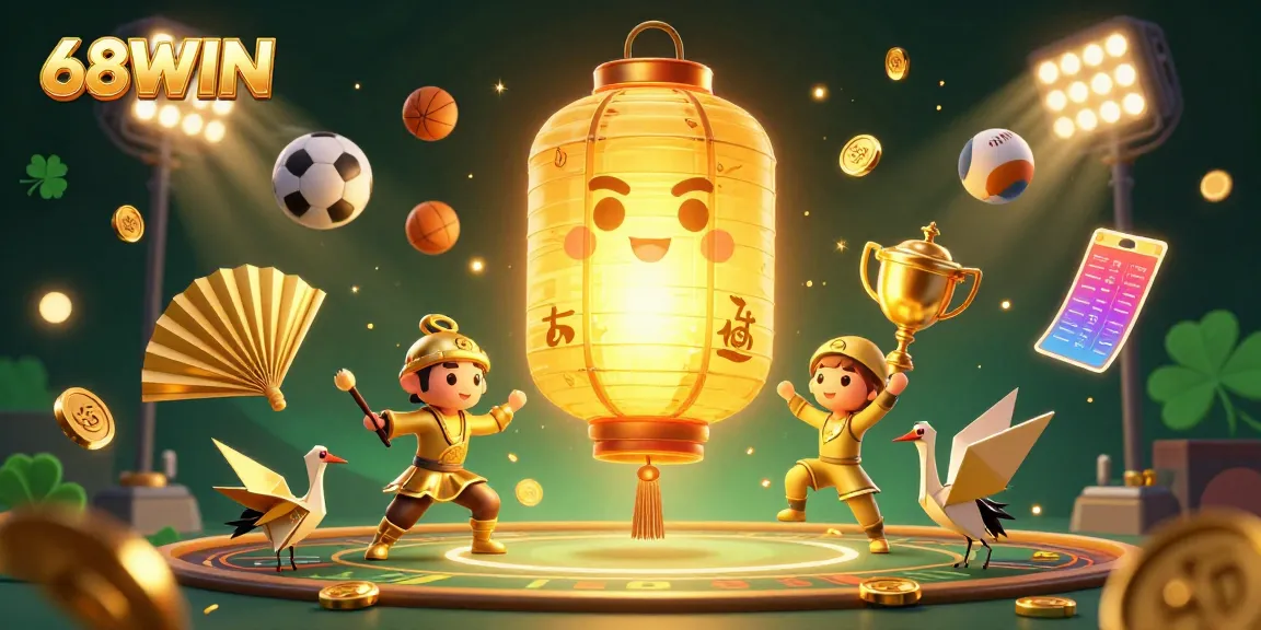 Experience the thrill of 68WIN with a vibrant casino scene featuring animated golden elements.