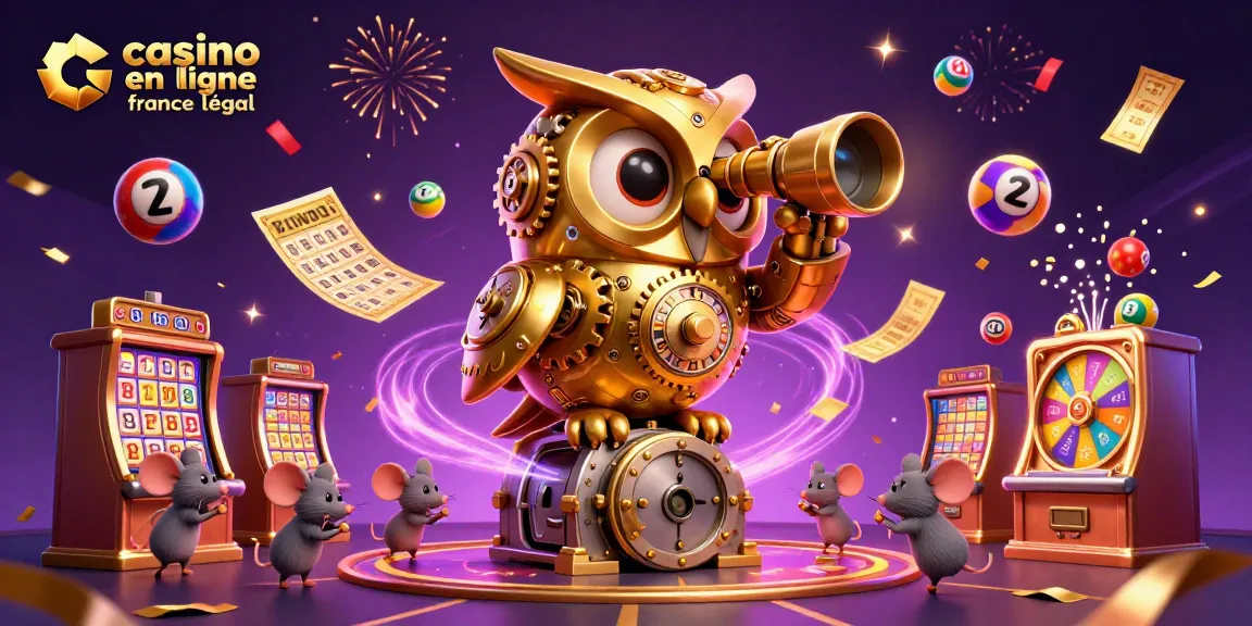Jouez au casino en ligne France légal avec la chouette dorée au milieu de projections festives et de jeux variés.