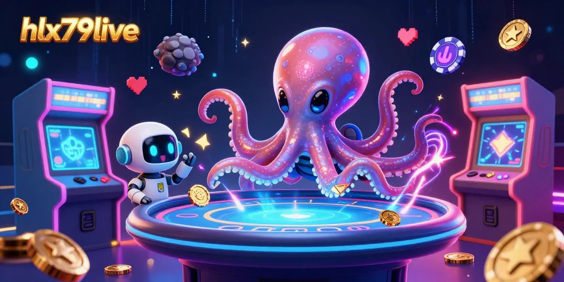 hlx79live showcases a vibrant 3D cosmic gambling scene with an exciting octopus dealer and robot companion