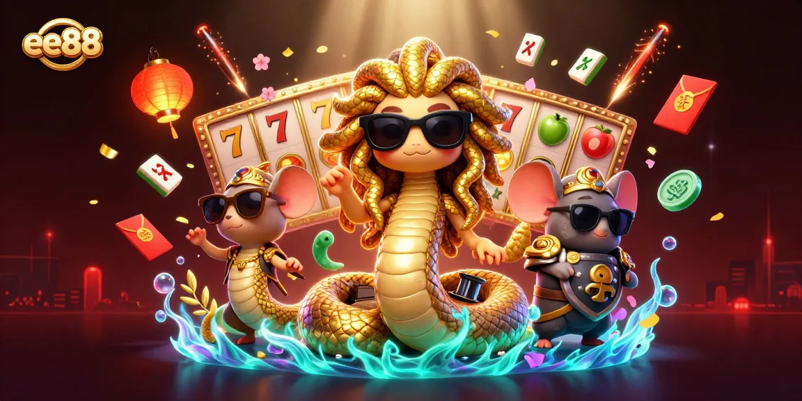 Experience ee88 with vibrant 3D illustration showcasing charming casino elements and characters.
