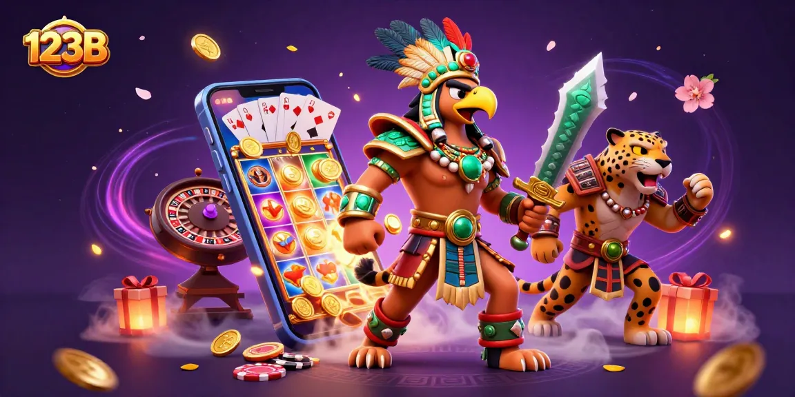 Experience thrilling gameplay with 123B through dynamic slot games showcased alongside ancient Aztec warriors.
