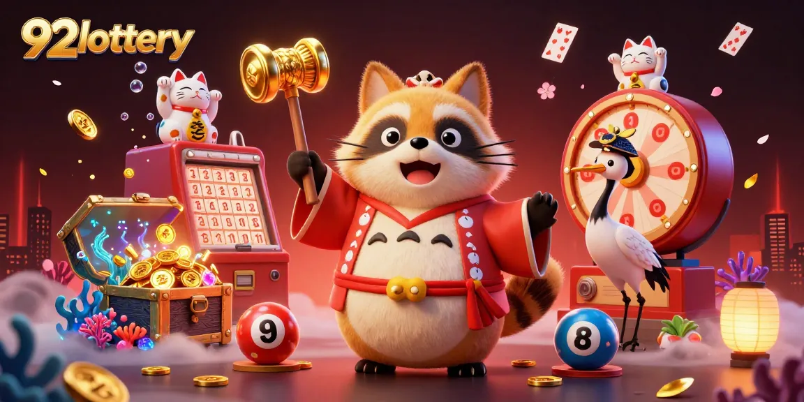 Engage in thrilling lottery gameplay with 92lottery featuring colorful numbered balls and lucky characters.
