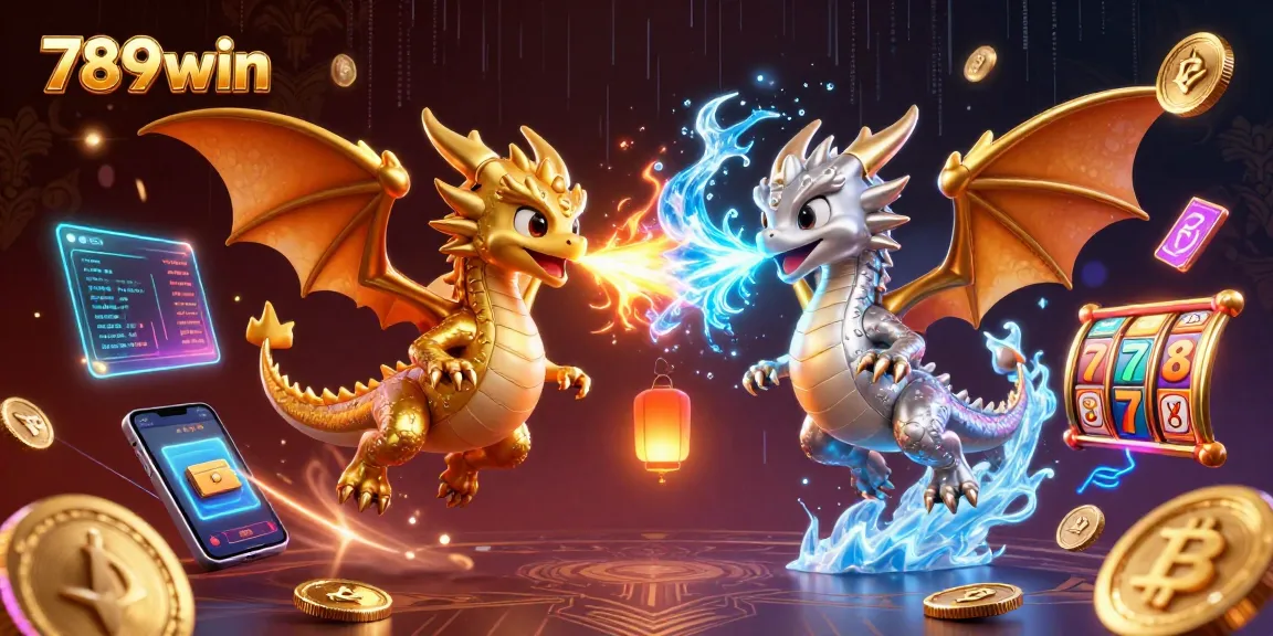 Experience the excitement of 789win's slots with gold and silver dragons showcasing fire and ice in vibrant animation.
