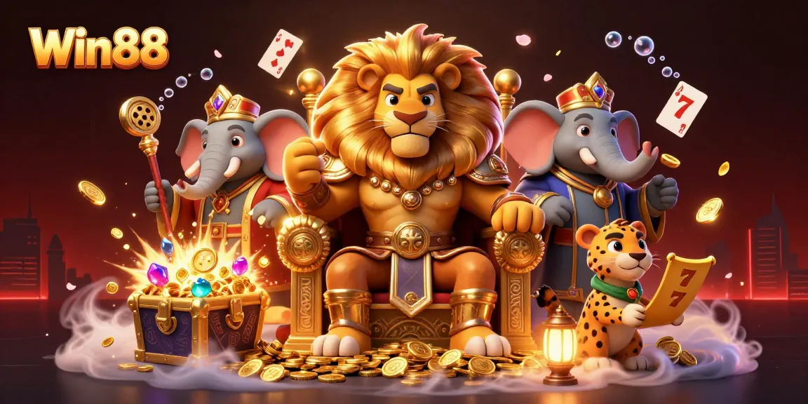 Win88 offers players exciting slots adventures with a fierce lion king, wise elephant, and quick cheetah.
