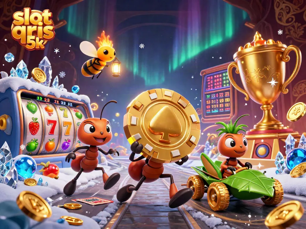 Engage with slot qris 5k action as ants race with a giant poker chip under a glowing aurora.