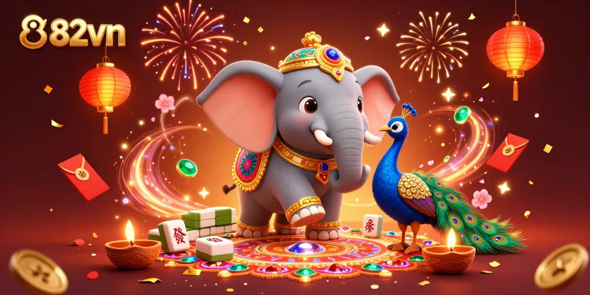 Experience the excitement of 82vn with vibrant characters and dynamic casino elements in this illustration.