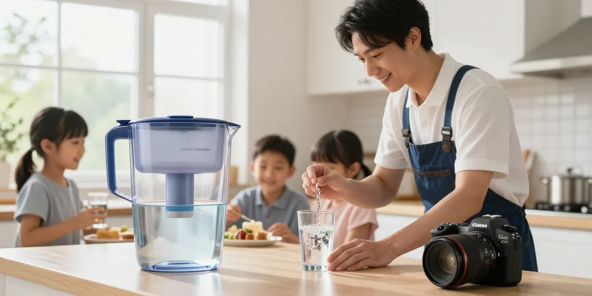 Waterdrop ED01AW Electric Water Filter Pitcher in use by a trusted local service provider, delivering clean water to a happy family in the community.
