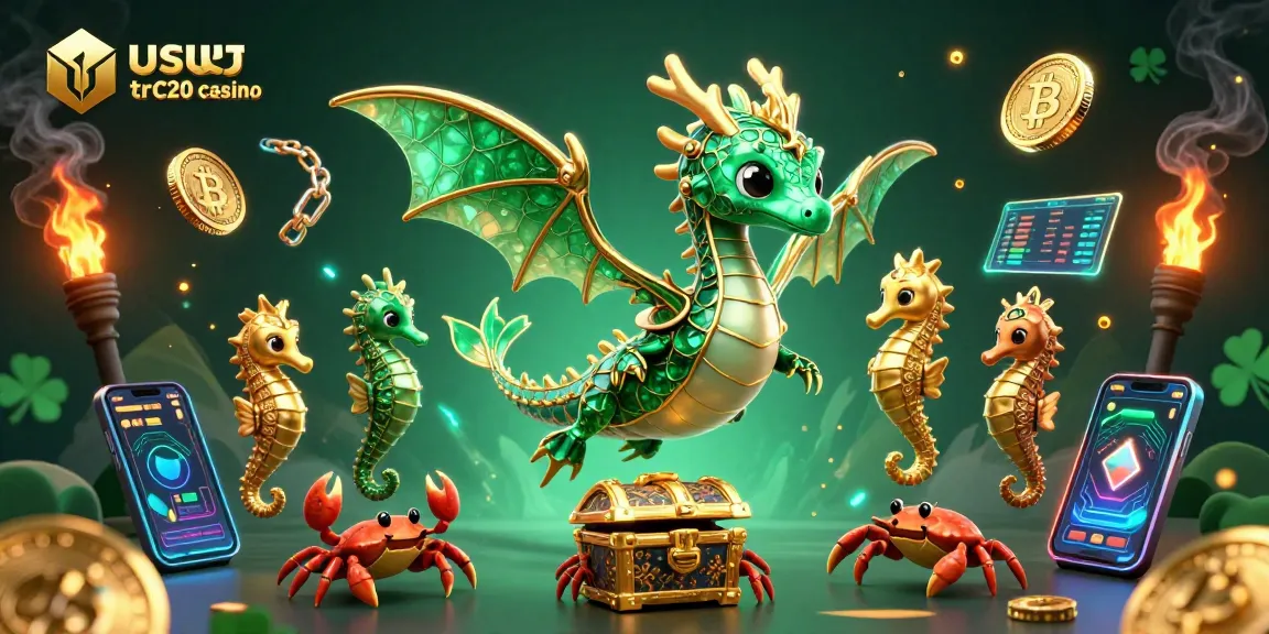 Scopri l'atmosfera vibrante di un casino usdt trc20 con un drago marino e monete digitali scintillanti.