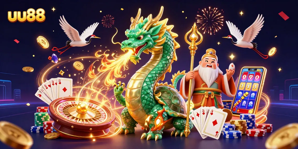 Experience the thrill of uu88 with a dynamic casino scene featuring vibrant characters and game elements.