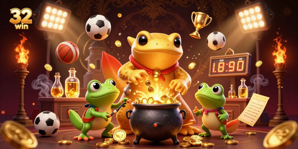 32win offers exciting casino experiences with a golden salamander alchemist and dynamic sports visuals.