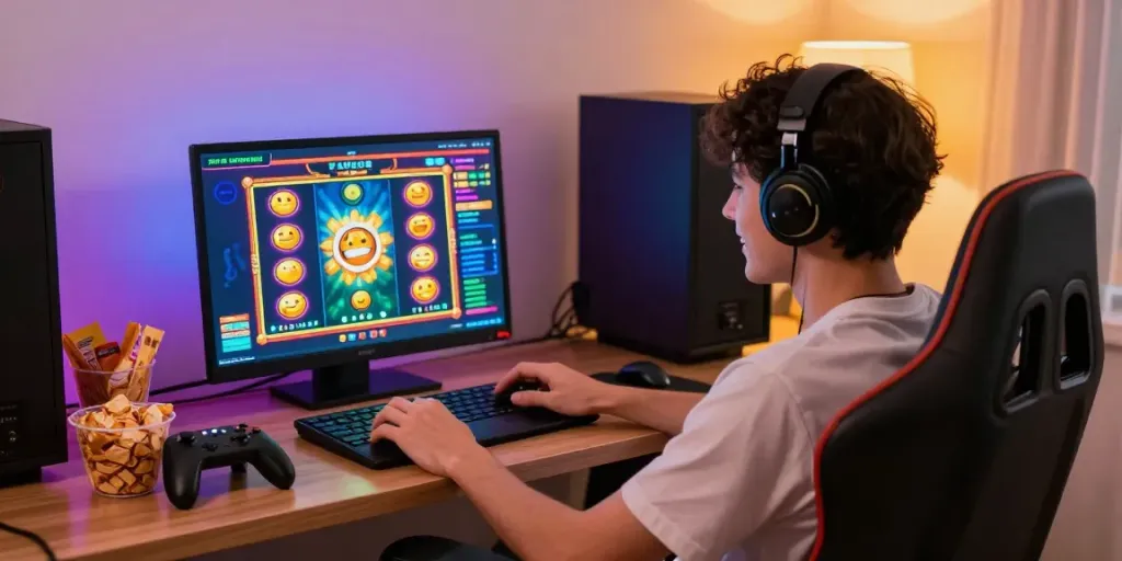 Engaged player enjoying judi slot games in a vibrant gaming environment.
