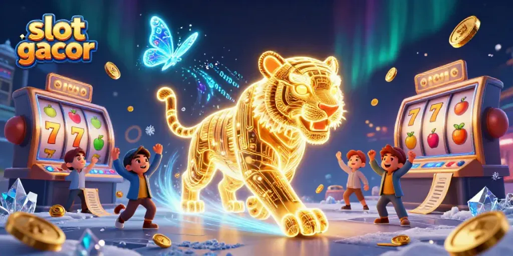 Experience the vibrant thrill of slot gacor with neon tiger and dynamic casino elements.