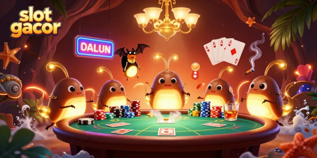 Illuminate your winning journey with slot gacor in a vibrant casino scene of glowworms.