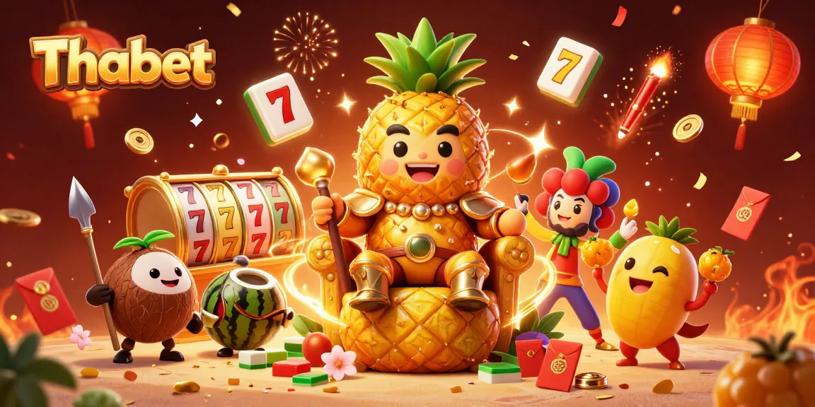 Join the fun at Thabet's lively beach casino featuring a golden pineapple king and jackpot wins.