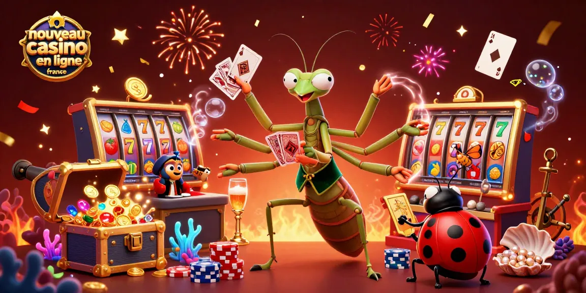 Illustration captivante d'un nouveau casino en ligne France avec un caméléon joueur et des éléments de jeu.