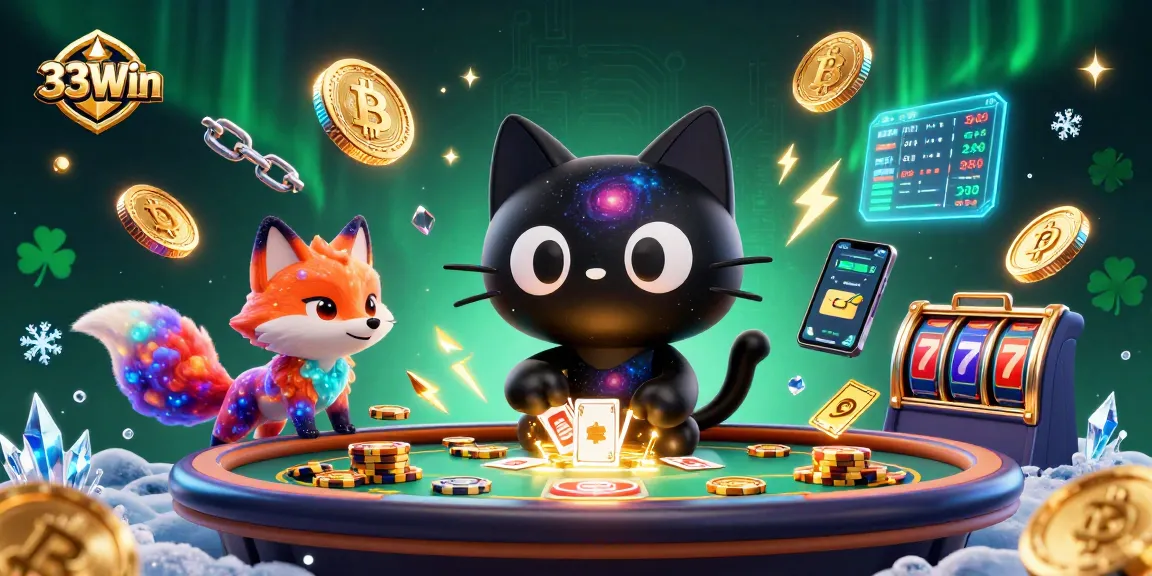 Engaging scene showcasing 33Win with cosmic characters attracting gamblers' attention at a casino.