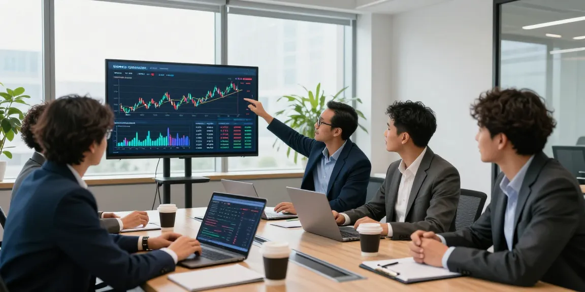 Team discussing ways to buy in BRICS crypto in a modern office.
