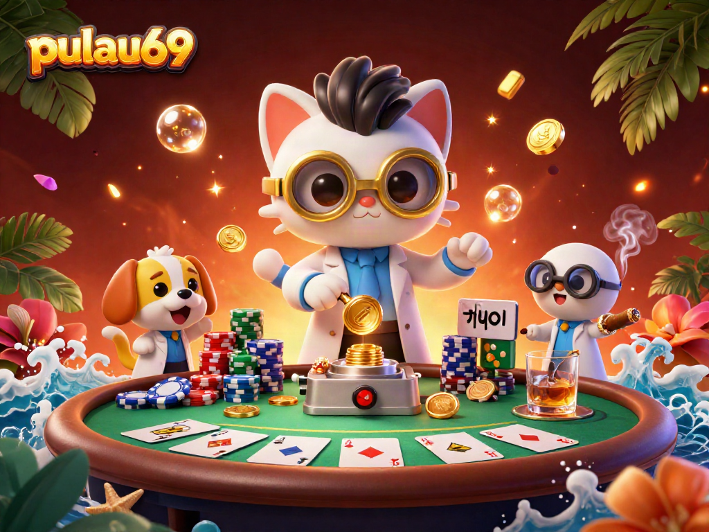 Experience thrilling gameplay with pulau69 at a vibrant casino scene featuring poker elements.
