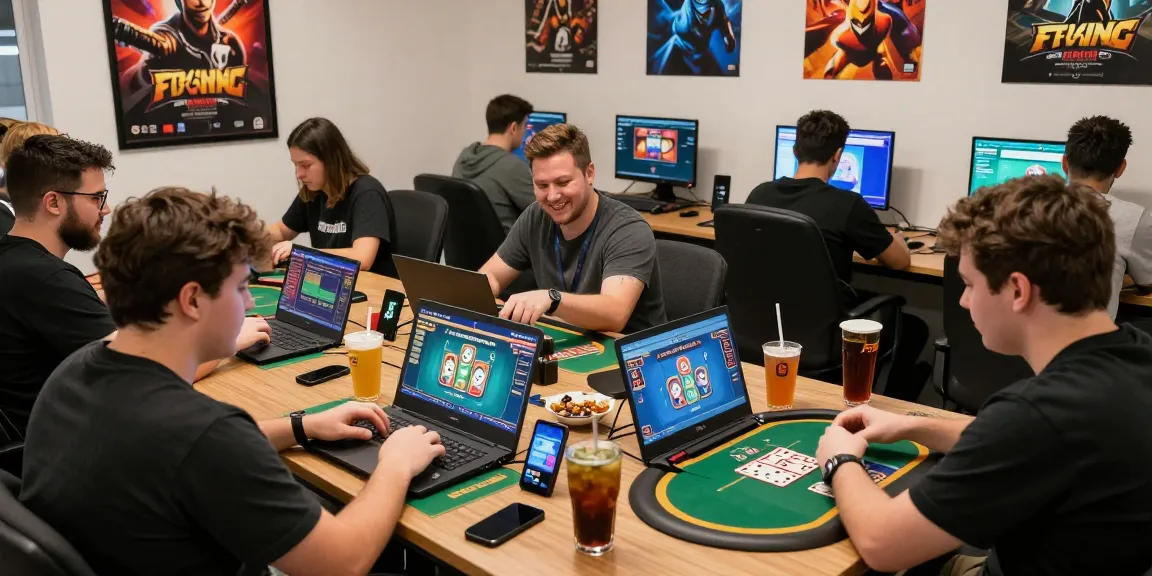 Active juraganqq gaming community with players enjoying card games in a dynamic setting.