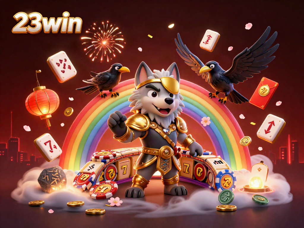 Experience thrilling gaming at 23win with an enticing illustration of Norse mythology intertwined with casino elements.