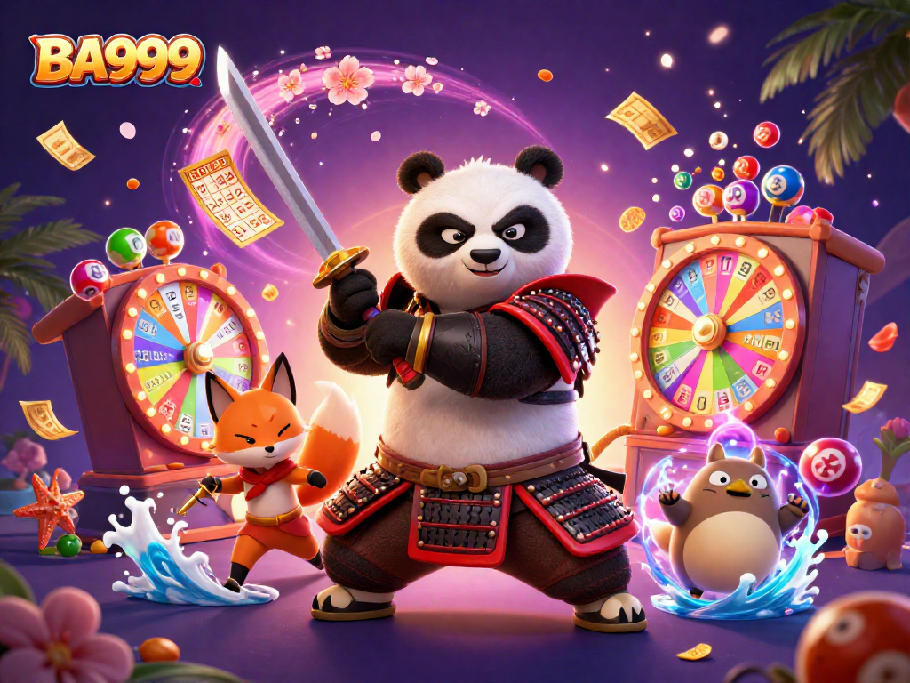 Engage in thrilling gaming adventures with BA999, featuring colorful lottery elements and vibrant characters.