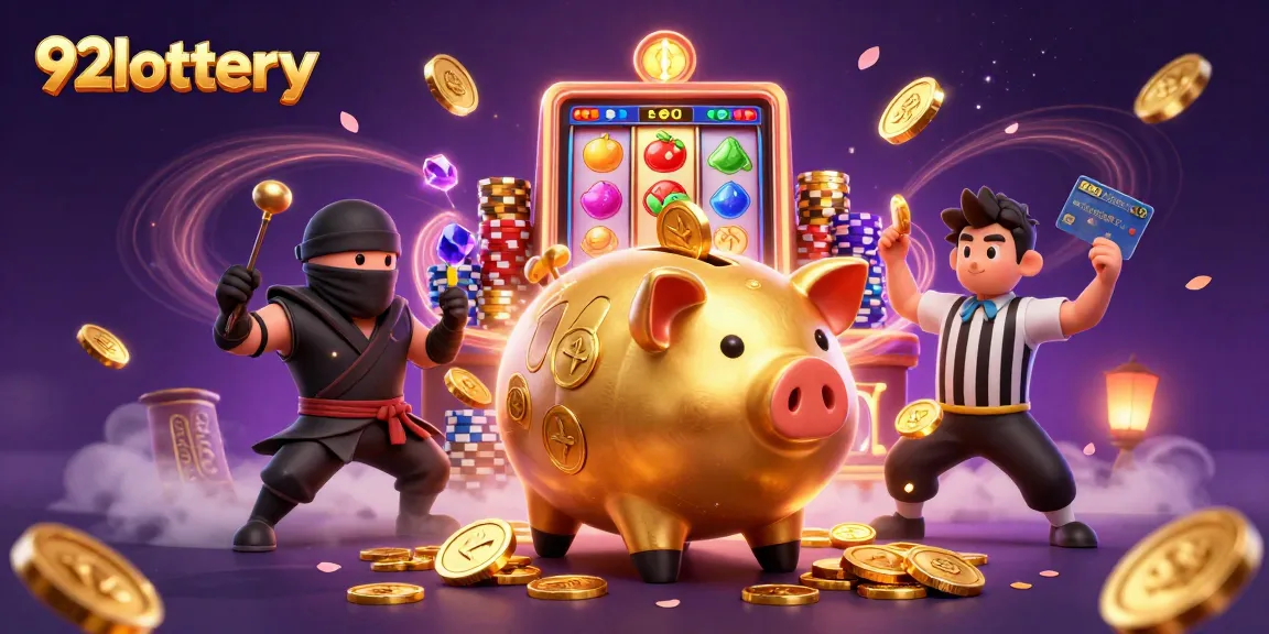 Engage with the thrilling 92lottery experience featuring a dynamic casino scene with characters and vibrant gaming elements.