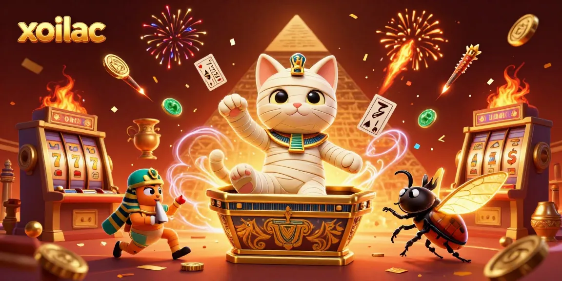 Engage with exciting games at xoilac, featuring dynamic mummy cat and scarab beetle with stunning visuals.