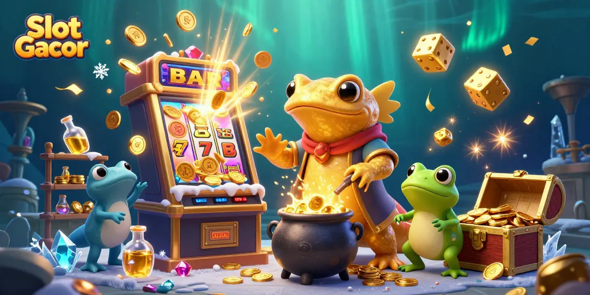 Experience the thrill of Slot Gacor with a magical 3D illustration featuring alchemists transforming gold.