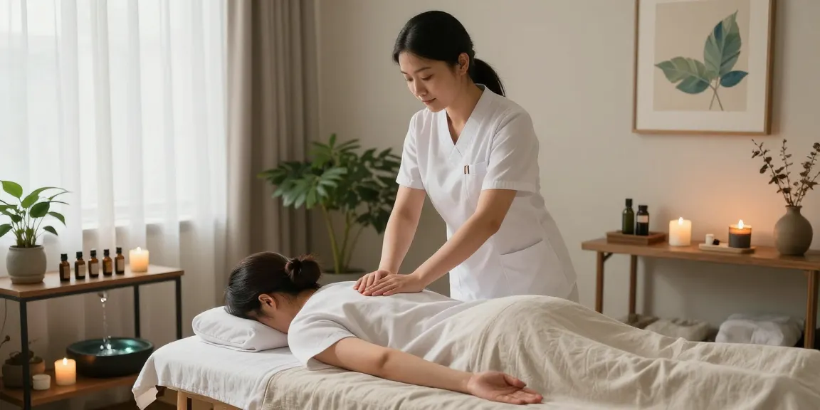 Relaxation massage therapy taking place in a tranquil studio enhancing 종로출장안마 services, showcasing essential oils and calming ambiance.