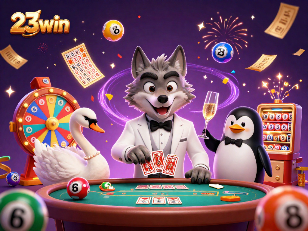 Experience 23win's exciting baccarat tables with colorful game elements and festive details.