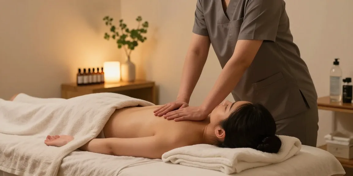 서울출장마사지 being performed by a skilled Korean therapist in a serene indoor setting with calming atmosphere.