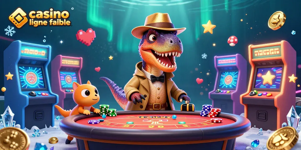 Jouez au casino en ligne fiable avec ce visuel animé de personnages de jeux de casino et machines colorées.