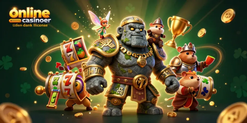 Engage with top online casinoer uden dansk licens featuring slot reels and magical characters.