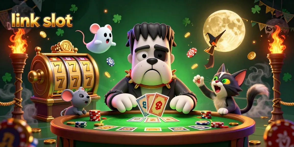 Experience thrilling action at the link slot with vibrant characters in this captivating casino illustration.