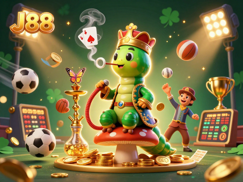 J88 players strategizing their winnings amid dynamic gaming elements in a vibrant 3D illustration.