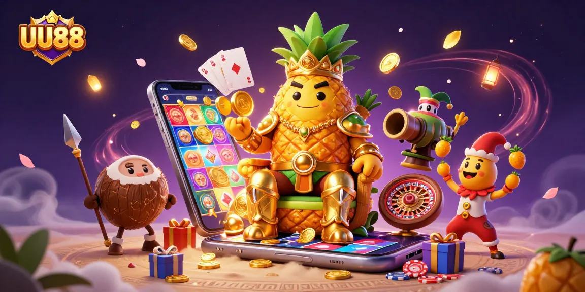 UU88 brings excitement with golden coins and vibrant slot games in a lively casino scene.