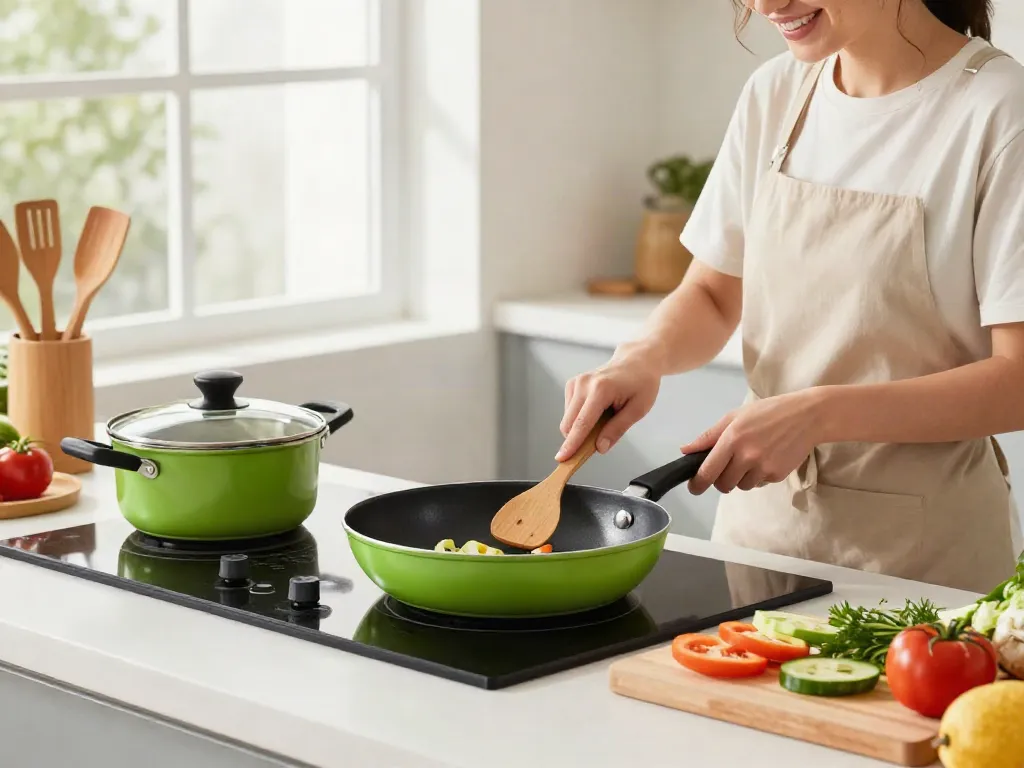 Non-Stick Cookware price in bangladesh highlighted in a vibrant kitchen scene with healthy cooking.