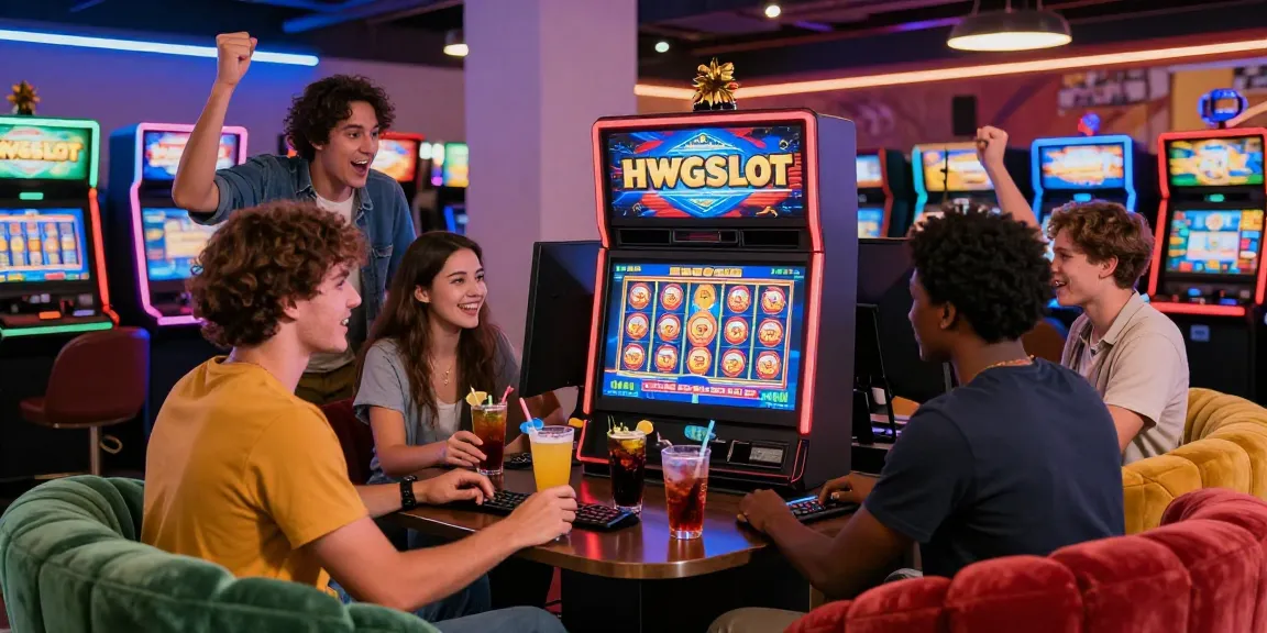Friends enjoying the exciting HWGSLOT gaming experience together in a vibrant online casino setting.
