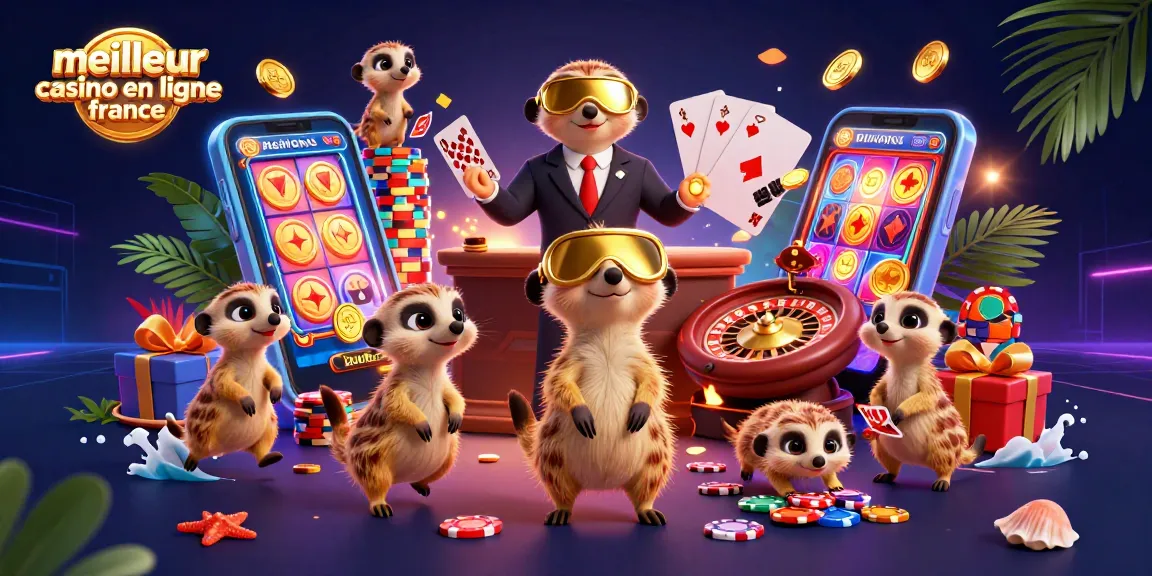 Casinos animés par des suricates illustrant le meilleur casino en ligne France, jouez et gagnez !