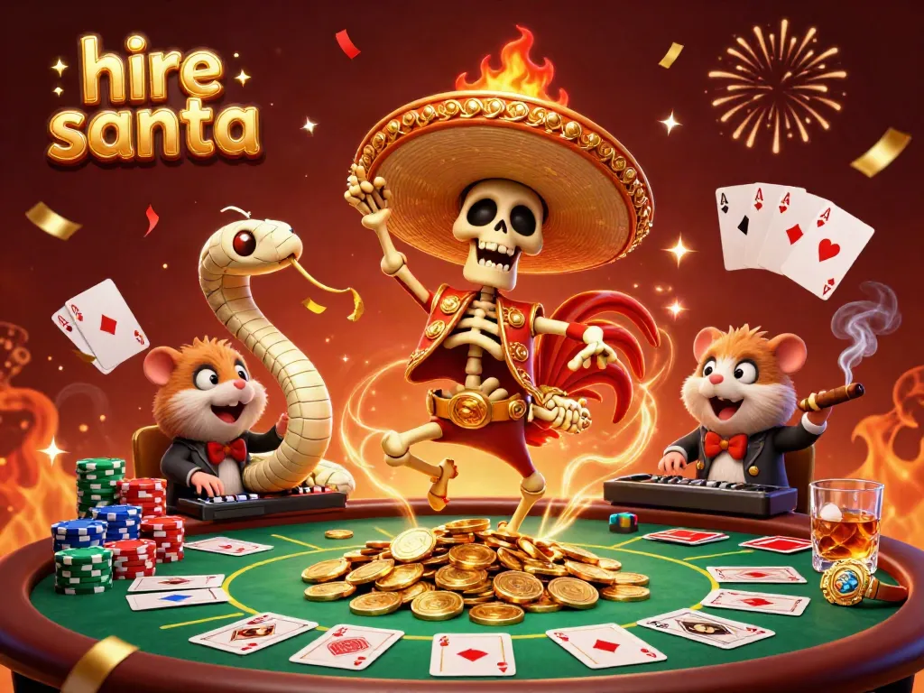 Engaging scene to hire Santa character celebrating gambling wins with festive elements.