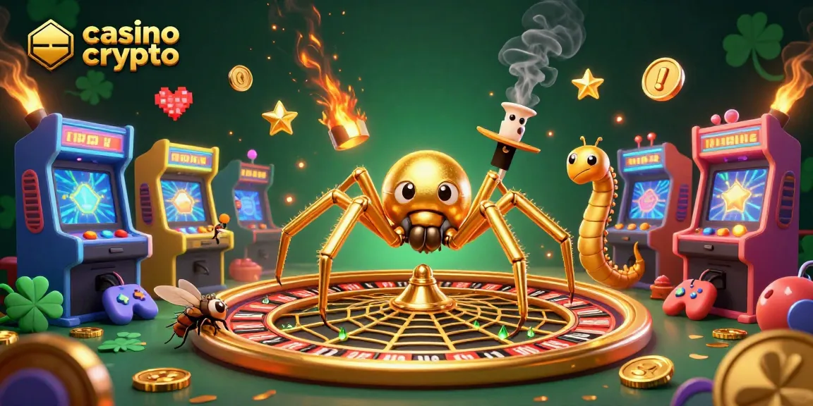 Placer des paris dans un casino crypto unique avec une araignée dorée et un croupier mille-pattes.