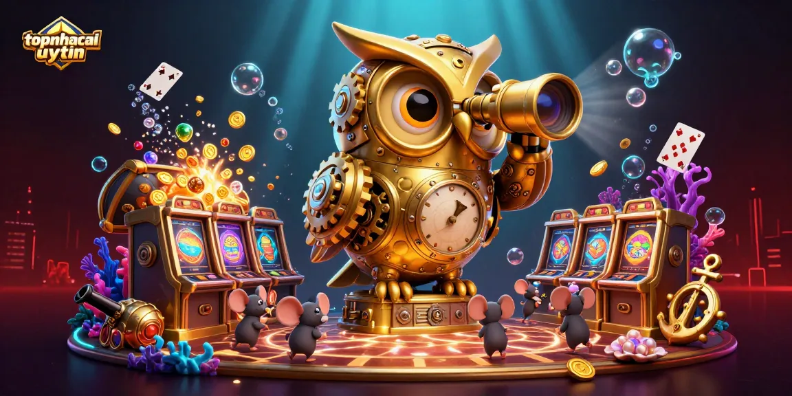 Engage with topnhacaiuytin in a vibrant 3D casino illustration showcasing action-packed gaming elements.