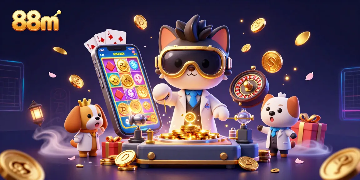 88m slot game vibes capture an energetic casino scene brimming with gold coins and dynamic characters.