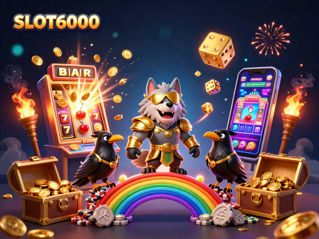 SLOT6000 transforms gaming with an epic scene of fortune, featuring Norse mythology and casino elements.